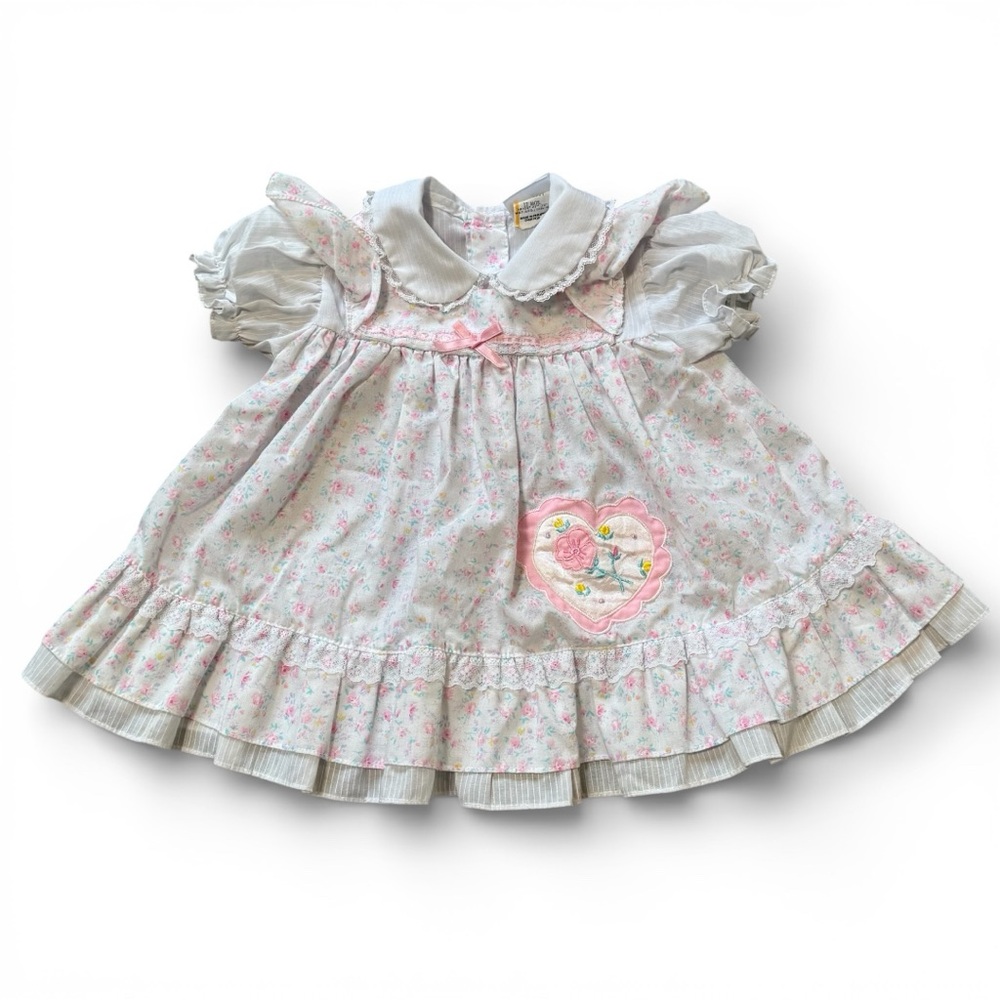 Vintage Mayfair Baby Dress white floral lace 12m girl